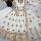 Ivory Peacock Feather Anarkali Gown