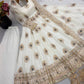 Ivory Peacock Feather Anarkali Gown