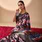 Floral Lichi Silk Saree with Zari Border