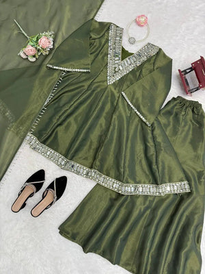 Cosmos Fabric Mirror Work Plazo Suit Set