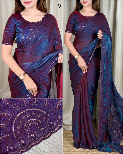 Dual-Tone Shimmer Fandy Satin Saree