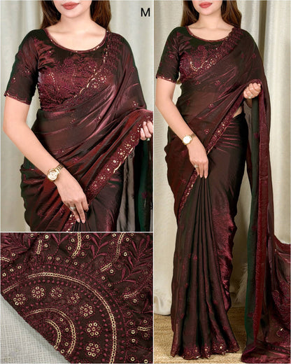 Dual-Tone Shimmer Fandy Satin Saree