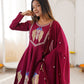 Wine Roman Silk Anarkali Palazzo Set