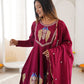 Wine Roman Silk Anarkali Palazzo Set