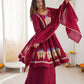 Wine Roman Silk Anarkali Palazzo Set