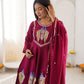 Wine Roman Silk Anarkali Palazzo Set