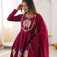 Wine Roman Silk Anarkali Palazzo Set