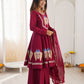 Wine Roman Silk Anarkali Palazzo Set
