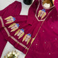Wine Roman Silk Anarkali Palazzo Set