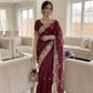 Floral Embroidered Shimmer Satin Saree