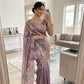 Floral Embroidered Shimmer Satin Saree