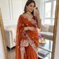 Floral Embroidered Shimmer Satin Saree