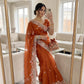 Floral Embroidered Shimmer Satin Saree