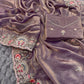 Floral Embroidered Shimmer Satin Saree