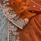 Floral Embroidered Shimmer Satin Saree