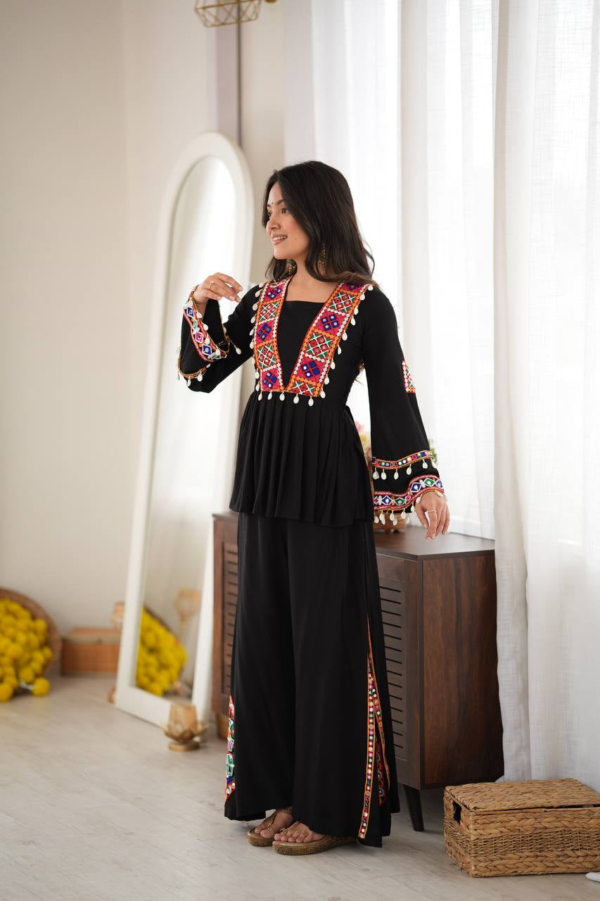 Black Mirror Work Peplum Top Palazzo Set