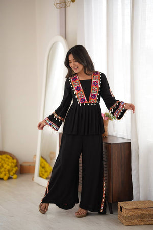 Black Mirror Work Peplum Top Palazzo Set