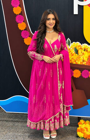 Fuchsia Georgette Sequin Anarkali Set