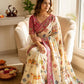 Ivory Printed Chinon Saree with Embroidery