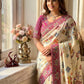 Ivory Printed Chinon Saree with Embroidery