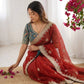 Red Space Silk Zari Saree with Teal Blouse