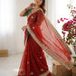 Red Space Silk Zari Saree with Teal Blouse