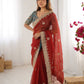Red Space Silk Zari Saree with Teal Blouse