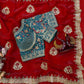 Red Space Silk Zari Saree with Teal Blouse