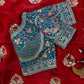 Red Space Silk Zari Saree with Teal Blouse