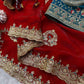 Red Space Silk Zari Saree with Teal Blouse