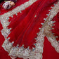 Red Space Silk Zari Saree with Teal Blouse