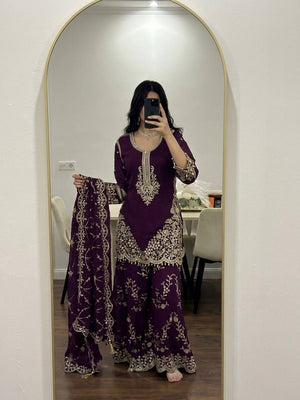 Maroon Sequin Embroidered Suit