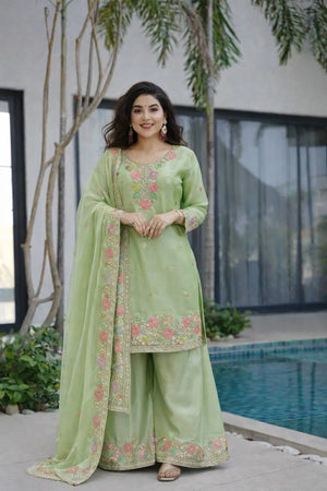 Elegant Chinon Silk Embroidered Suit Set for Festive and Wedding Wear