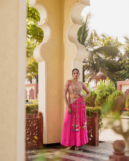 Pink Vichitra Silk Tassel Lehenga Choli