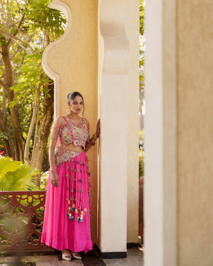 Pink Vichitra Silk Tassel Lehenga Choli