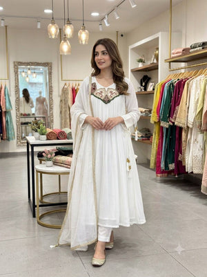 Mul Chanderi Anarkali with Embroidered Yoke