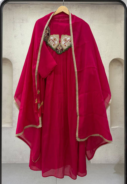 Mul Chanderi Anarkali with Embroidered Yoke