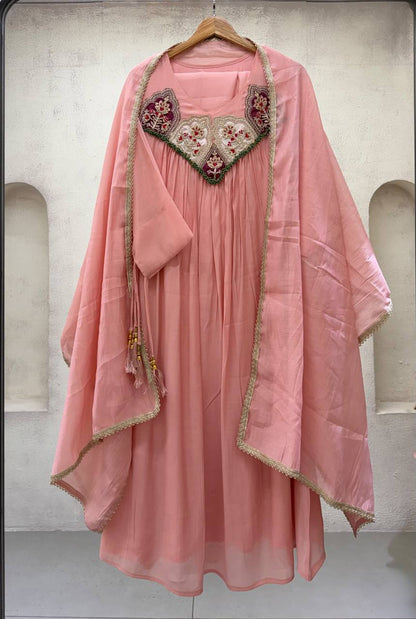 Mul Chanderi Anarkali with Embroidered Yoke