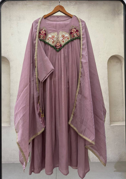 Mul Chanderi Anarkali with Embroidered Yoke