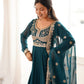 Teal Sequin Embroidered Anarkali Suit Set