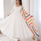 White Mul Cotton Anarkali Set with Dupatta