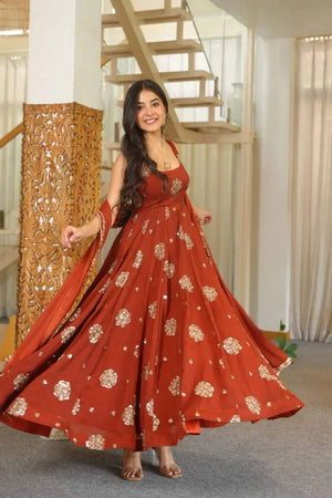 Rust Sequin Anarkali Suit with Dupatta