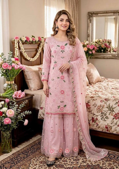 Blush Pink Embroidered Kurta Palazzo Set