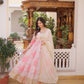 Printed Russian Silk Anarkali Gown with Embroidered Dupatta for Festive and Party Wear