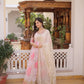 Printed Russian Silk Anarkali Gown with Embroidered Dupatta for Festive and Party Wear