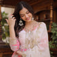 Printed Russian Silk Anarkali Gown with Embroidered Dupatta for Festive and Party Wear