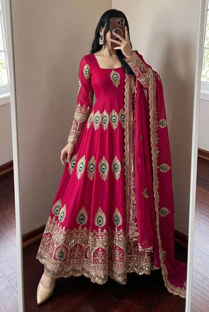 Peacock Feather Embroidered Anarkali Set
