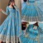Ivory Peacock Feather Anarkali Gown
