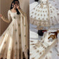 Ivory Peacock Feather Anarkali Gown