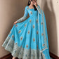 Ivory Peacock Feather Anarkali Gown